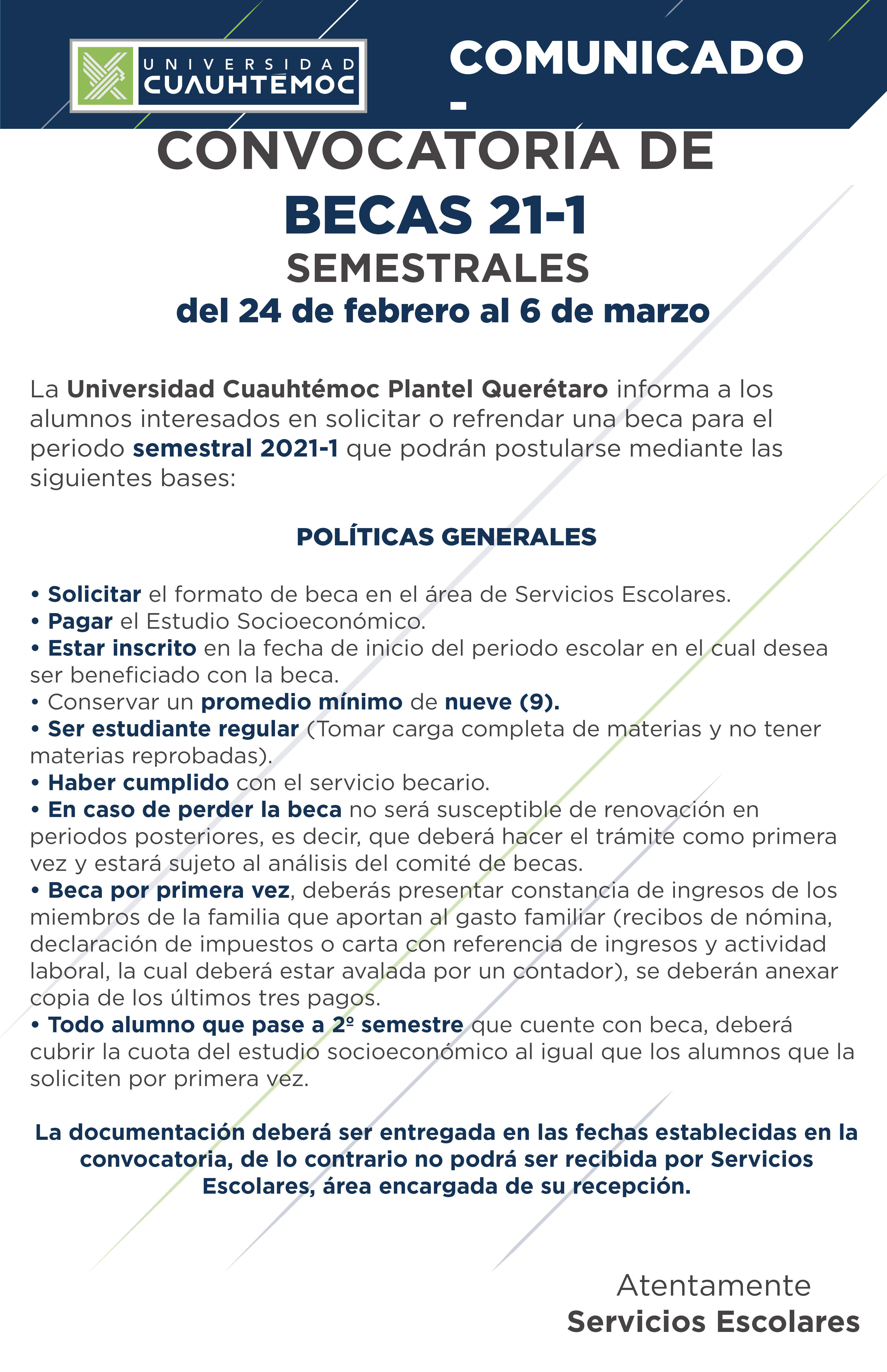 Convocatoria de Becas Semetral 21-1