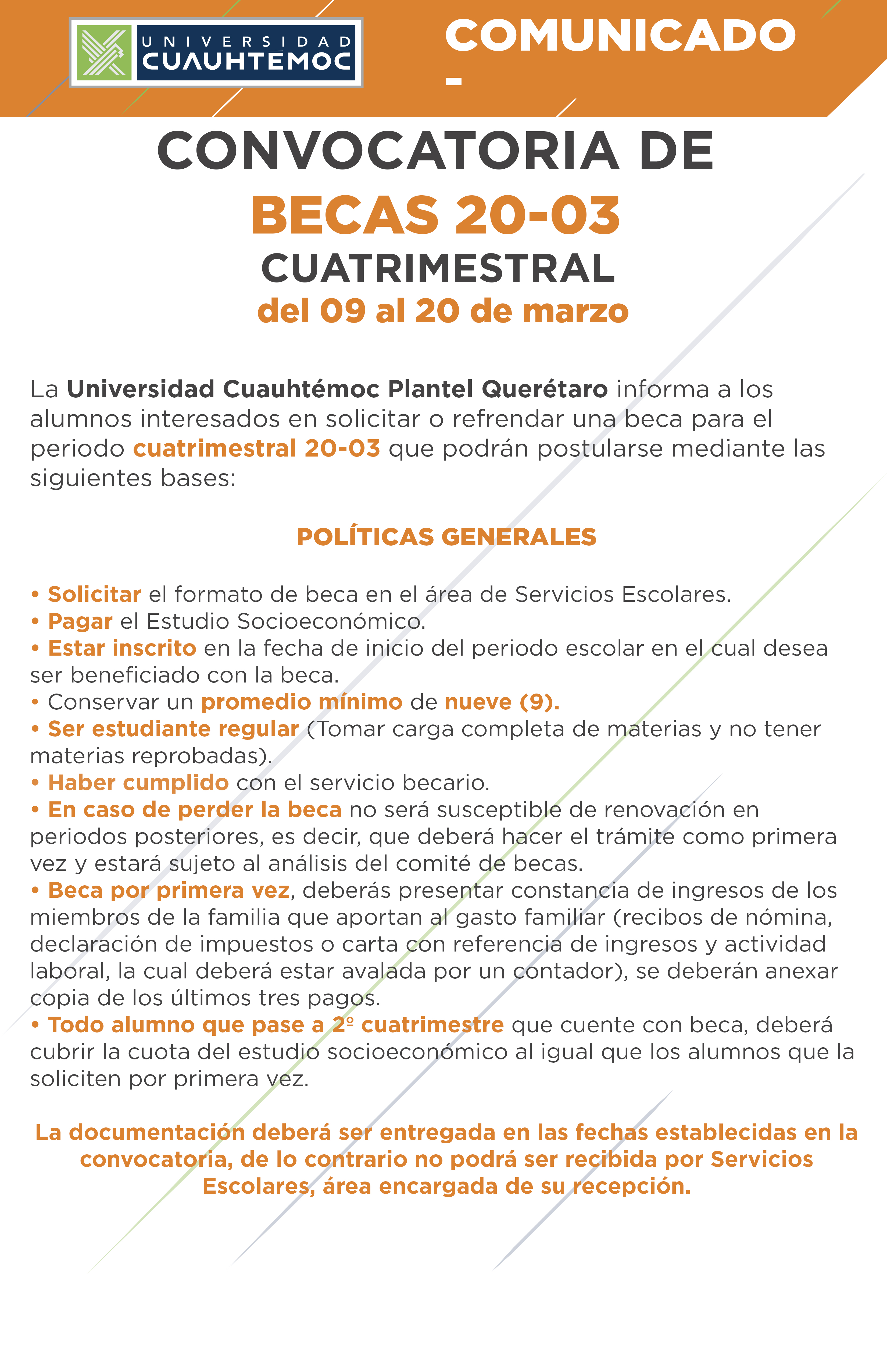 Convocatoria de Becas Cuatrimestrales 20-03