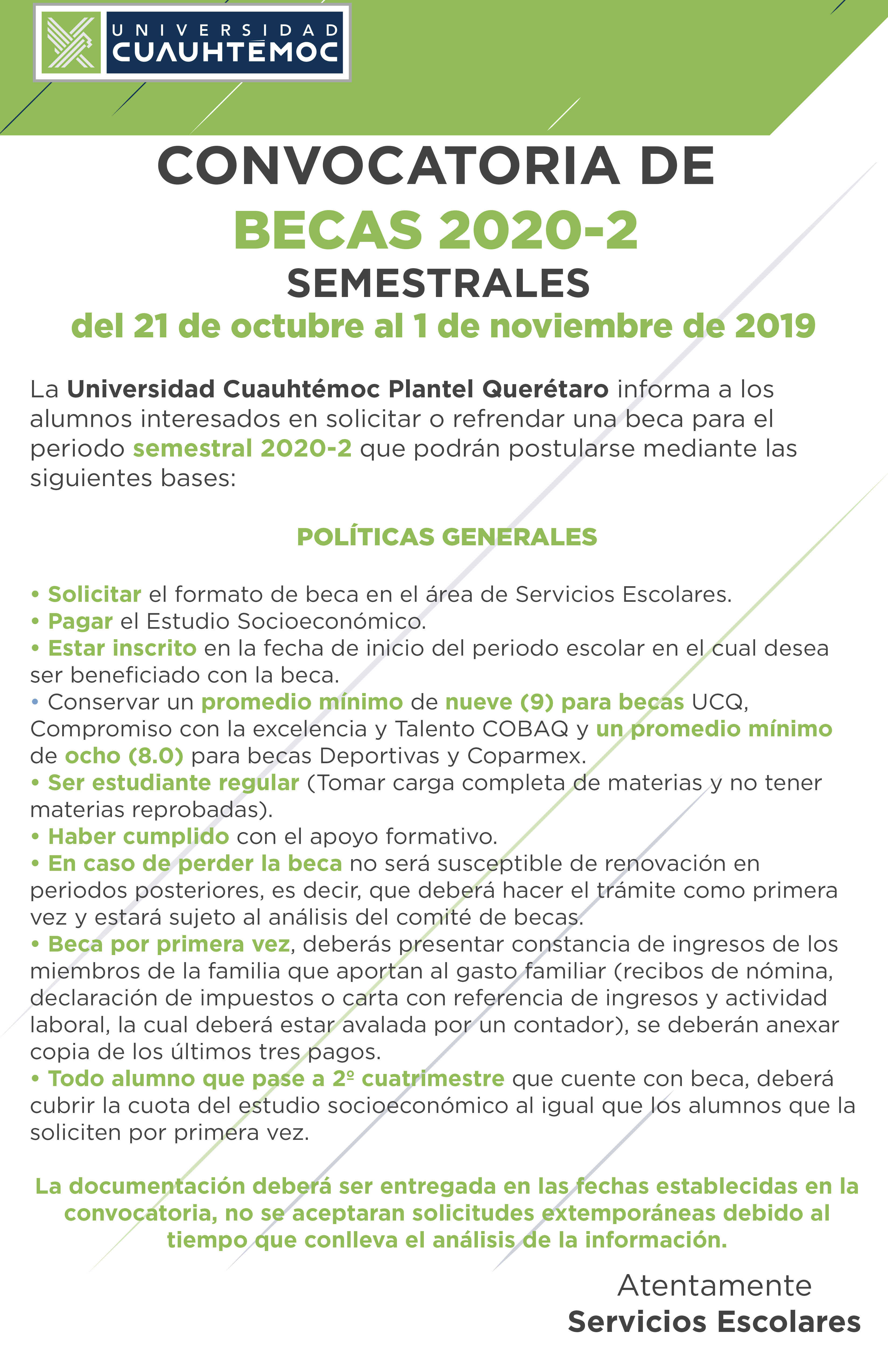 Convocatoria de Becas Semestrales 2020-2