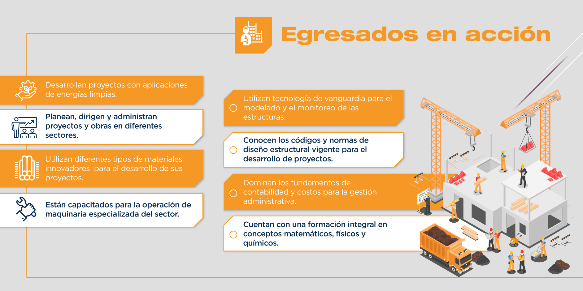 Como ingeniero civil podrás llevar a cabo diversas actividades que tendrán un gran impacto en la calidad de vida de las personas.