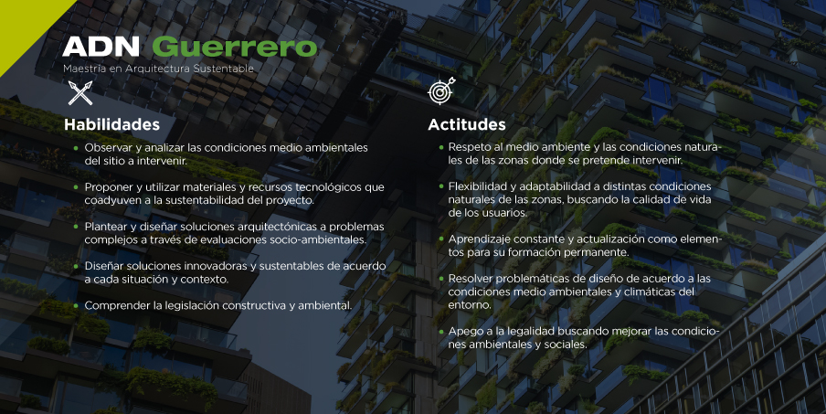 ¿Te gustaría conocer las habilidades y actitudes que adquirirás a lo largo del programa de la Maestria en Aquitectura Sutentable de la Universidad Cuauhtémoc?