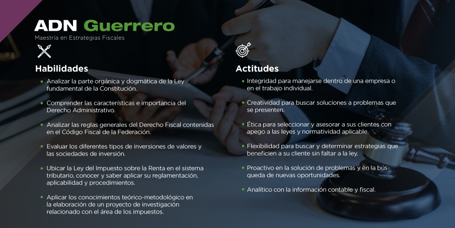 ¿Te gustaría conocer las habilidades y actitudes que adquirirás a lo largo del programa de la Maestria en Estrategias Fiscales de la Universidad Cuauhtémoc?