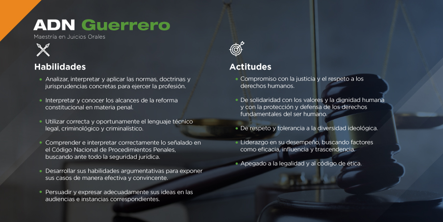 ¿Te gustaría conocer las habilidades y actitudes que adquirirás a lo largo del programa de la Maestria en Juicios Orales de la Universidad Cuauhtémoc?
